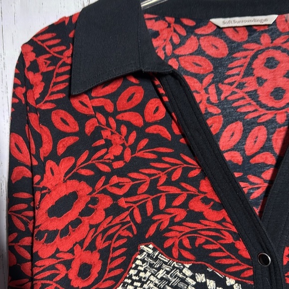 Soft Surroundings Womens Calistoga Shirt Sz Med Red Black Snap Front Long Sleeve - Picture 3 of 6